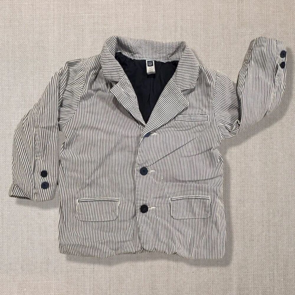 Baby Gap Boys Seersucker Blazer Jacket Navy White Stripe 2T Preppy
